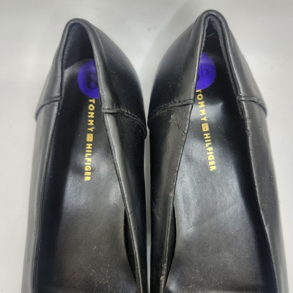 Tommy Hilfiger Womens Size 8.5 Faux Leather Ballet Flats Black Logo Plate Career - Picture 4 of 8